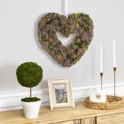 Northlight Purple Moss And Green Twig Valentine's Day Heart Wreath, 14.5-Inch, Unlit