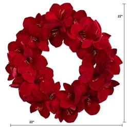 Specialty Wreaths*Nearly Natural Red Amaryllis Artificial Floral Christmas Wreath, 22-Inch, Unlit