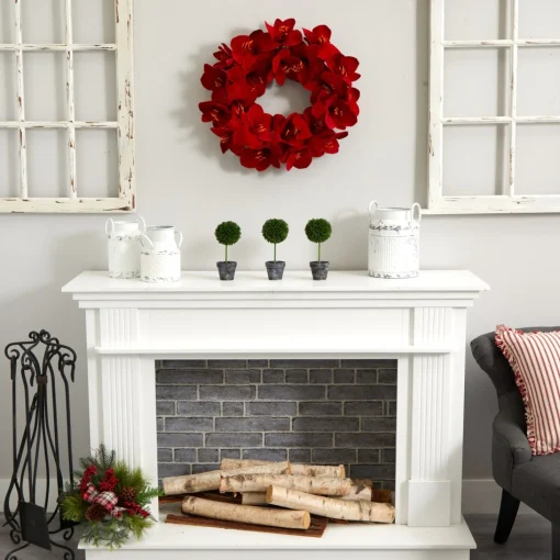 Specialty Wreaths*Nearly Natural Red Amaryllis Artificial Floral Christmas Wreath, 22-Inch, Unlit