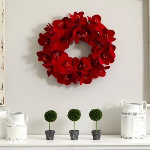 Specialty Wreaths*Nearly Natural Red Amaryllis Artificial Floral Christmas Wreath, 22-Inch, Unlit