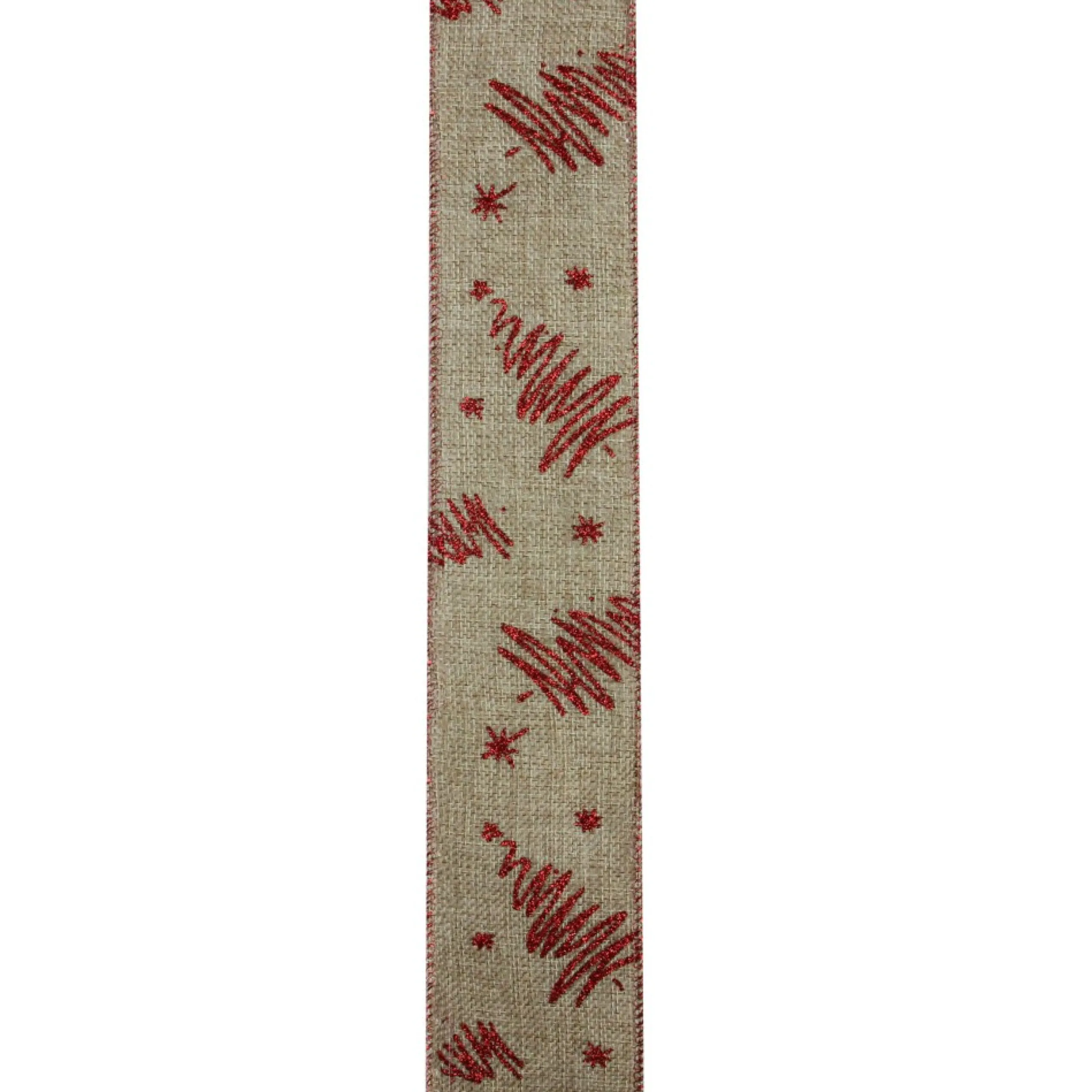 Ribbon*Northlight Red And Beige Christmas Tree Wired Craft Ribbon 2.5" X 10 Yards