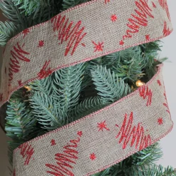 Ribbon*Northlight Red And Beige Christmas Tree Wired Craft Ribbon 2.5