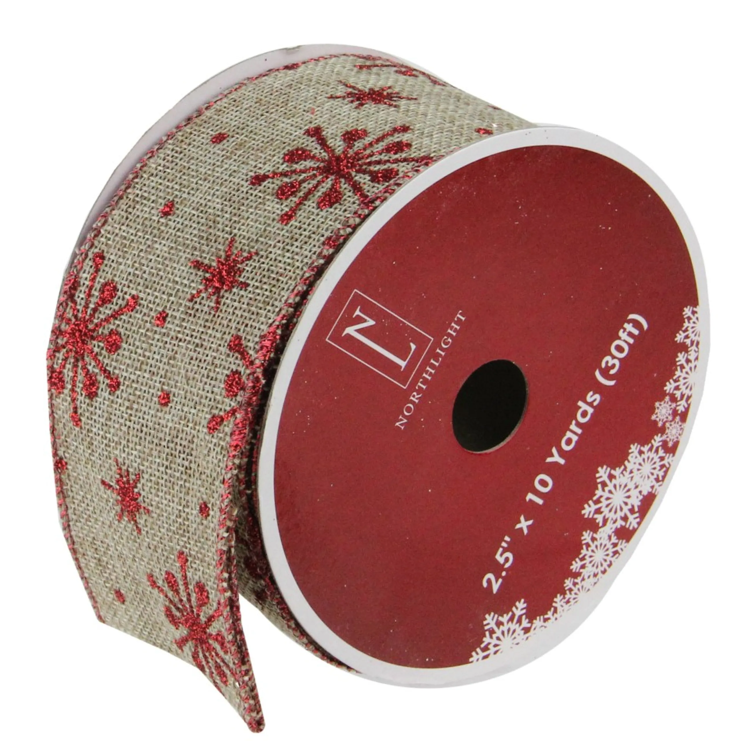 Ribbon*Northlight Red And Beige Snowflake Wired Christmas Craft Ribbon 2.5" X 10 Yards