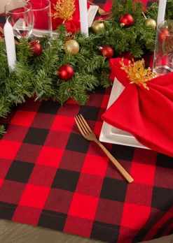 Linens*CC Home Furnishings Red And Black Buffalo Plaid Christmas Rectangular Tablecloth 60