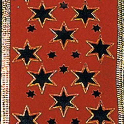 The Ribbon People Red And Black Embossed Star Wired Trimmed Craft Ribbon 2.5" X 20 Yards