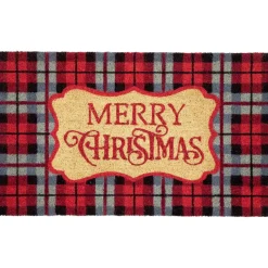 Wall & Door Decorations*Northlight Red And Black Plaid "Merry Christmas" Rectangular Doormat 18" X 30"