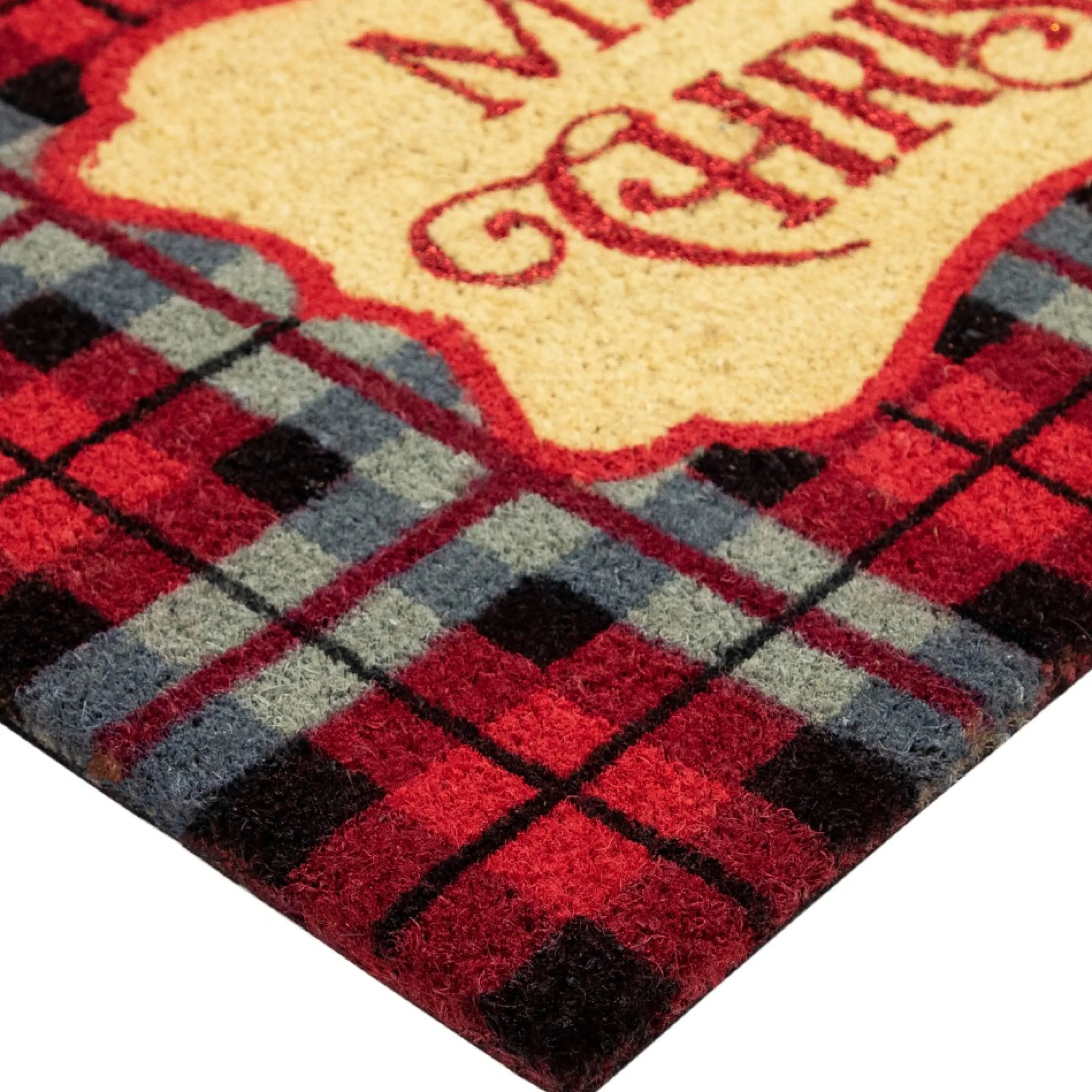 Wall & Door Decorations*Northlight Red And Black Plaid "Merry Christmas" Rectangular Doormat 18" X 30"