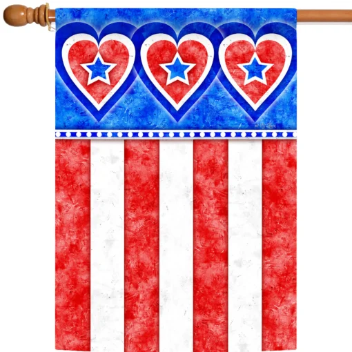 Toland Home Garden Red And Blue Hearts With Stripes Patriotic Outdoor House Flag 40" X 28"