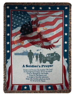 Woven Textile Company Red And Blue Patriotic "A Soldier's Prayer" Inspirational Tapestry Throw Blanket 50" X 60"