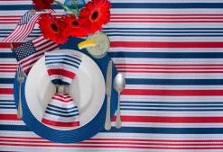 CC Home Furnishings Red And Blue Patriotic Striped Round Tablecloth With Zipper 60