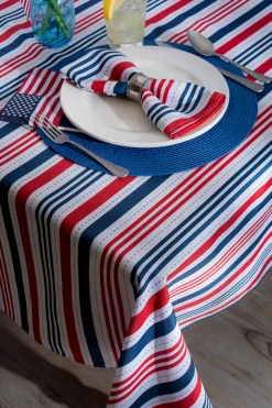 CC Home Furnishings Red And Blue Patriotic Striped Rectangular Tablecloth With Zipper 60" X 120"