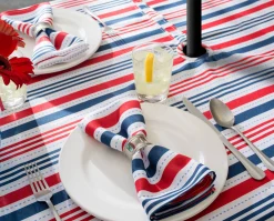 CC Home Furnishings Red And Blue Patriotic Striped Rectangular Tablecloth With Zipper 60