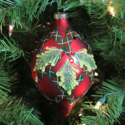 Northlight Finials>Red And Green Geometric Plaid Mistletoe Finial Glass Christmas Ornament 4.75" (120Mm)