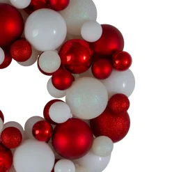 Shatterproof Ball Wreaths*Northlight Red And White 3-Finish Shatterproof Ball Christmas Wreath, 13-Inch