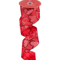 Northlight Red And White Glittered Hearts Valentine's Day Wired Craft Ribbon 2.5" X 10 Yards