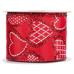 Northlight Red And White Glittered Hearts Valentine's Day Wired Craft Ribbon 2.5