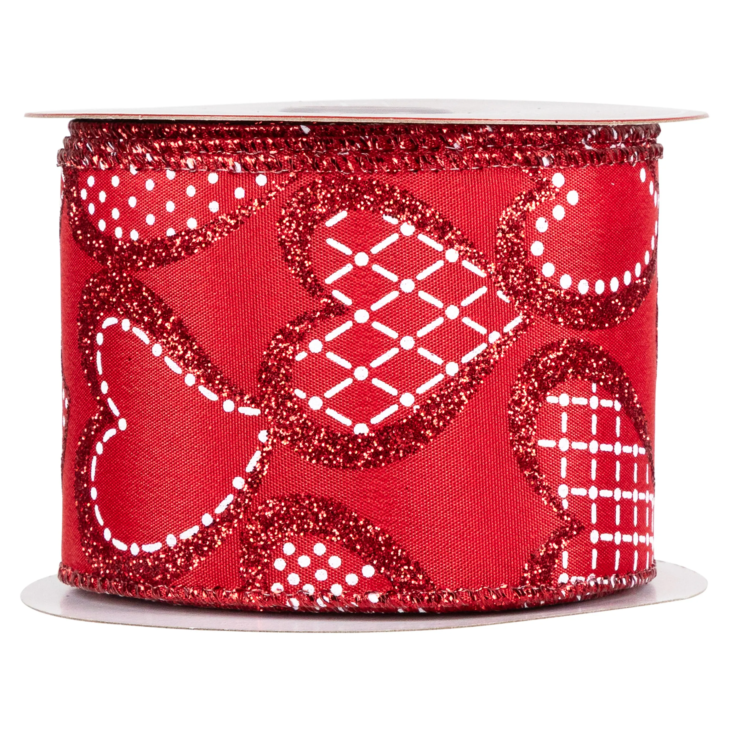 Northlight Red And White Glittered Hearts Valentine's Day Wired Craft Ribbon 2.5" X 10 Yards
