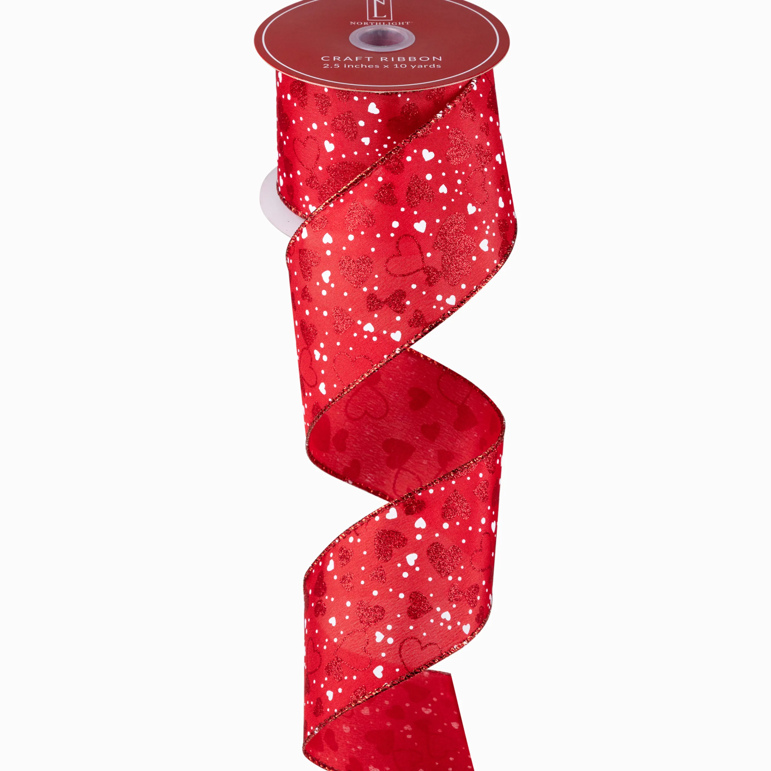 Northlight Red And White Hearts Valentine's Day Wired Craft Ribbon 2.5" X 10 Yards