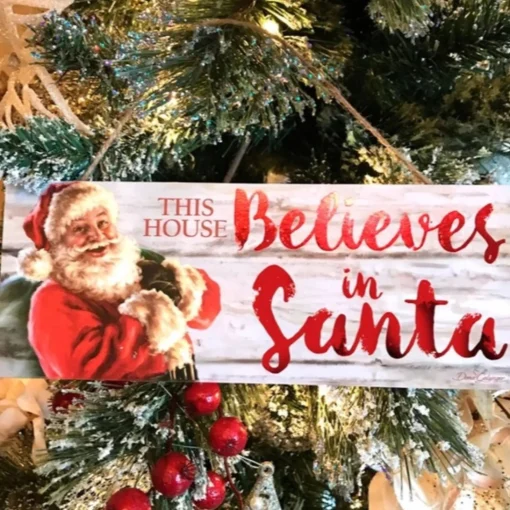 Signs & Plaques*Glow Decor Red And White Santa Printed Rectangular Christmas Wall Sign With Rope Hanger 4" X 10"