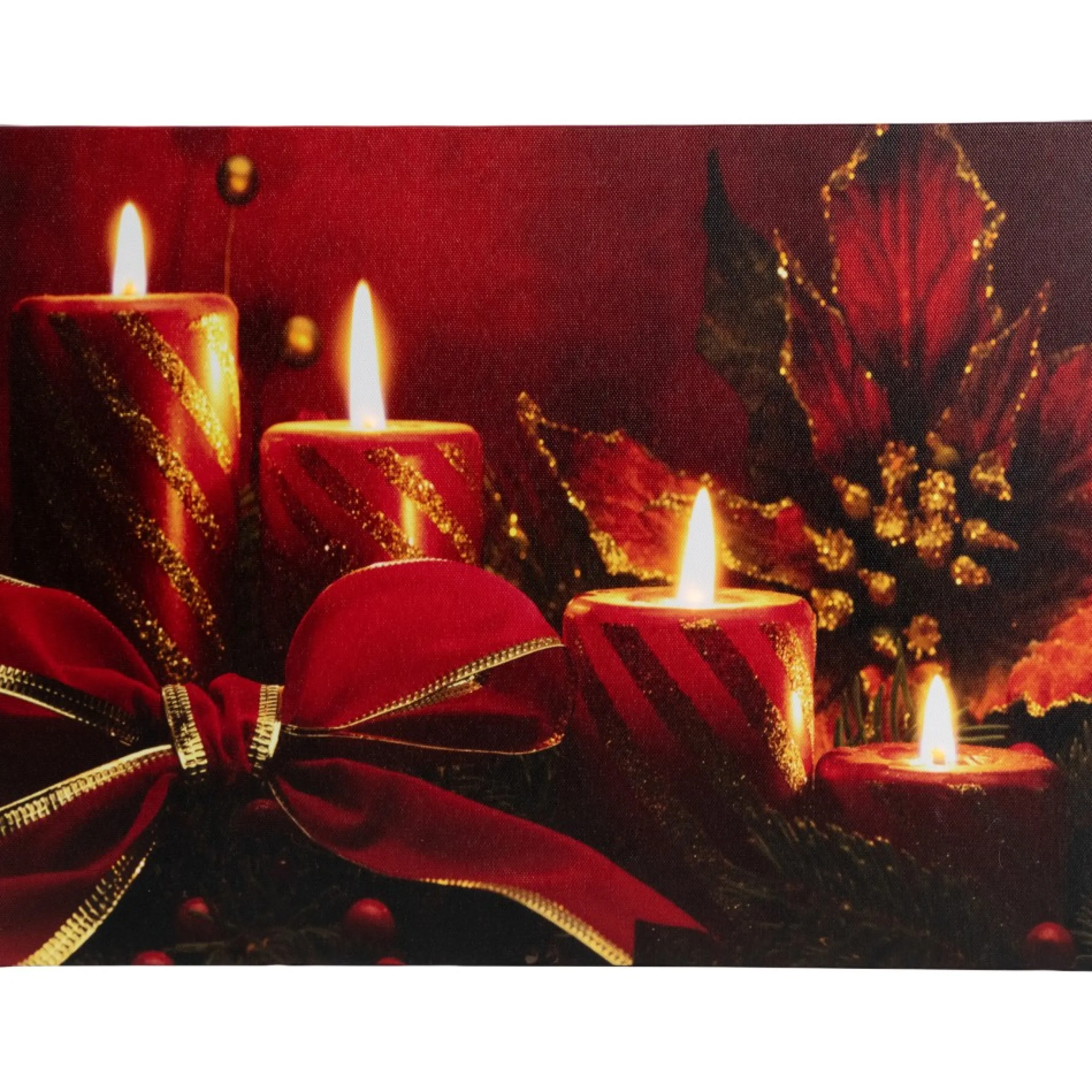 Wall & Door Decorations*Northlight Red Led Lighted Glitter Striped Candles With Poinsettia And Bow Christmas Wall Art 12" X 15.75"