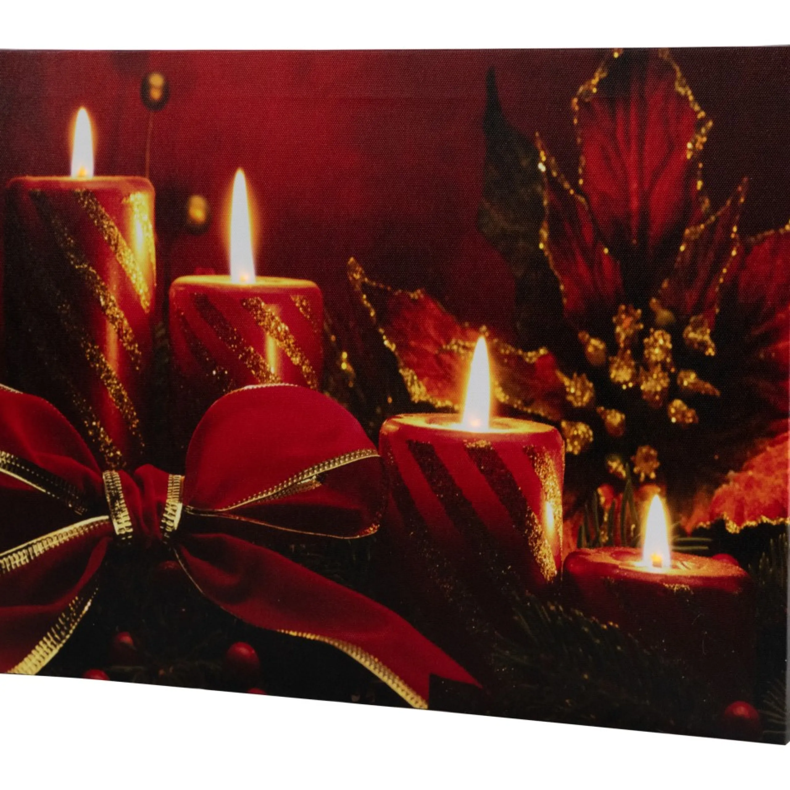 Wall & Door Decorations*Northlight Red Led Lighted Glitter Striped Candles With Poinsettia And Bow Christmas Wall Art 12" X 15.75"