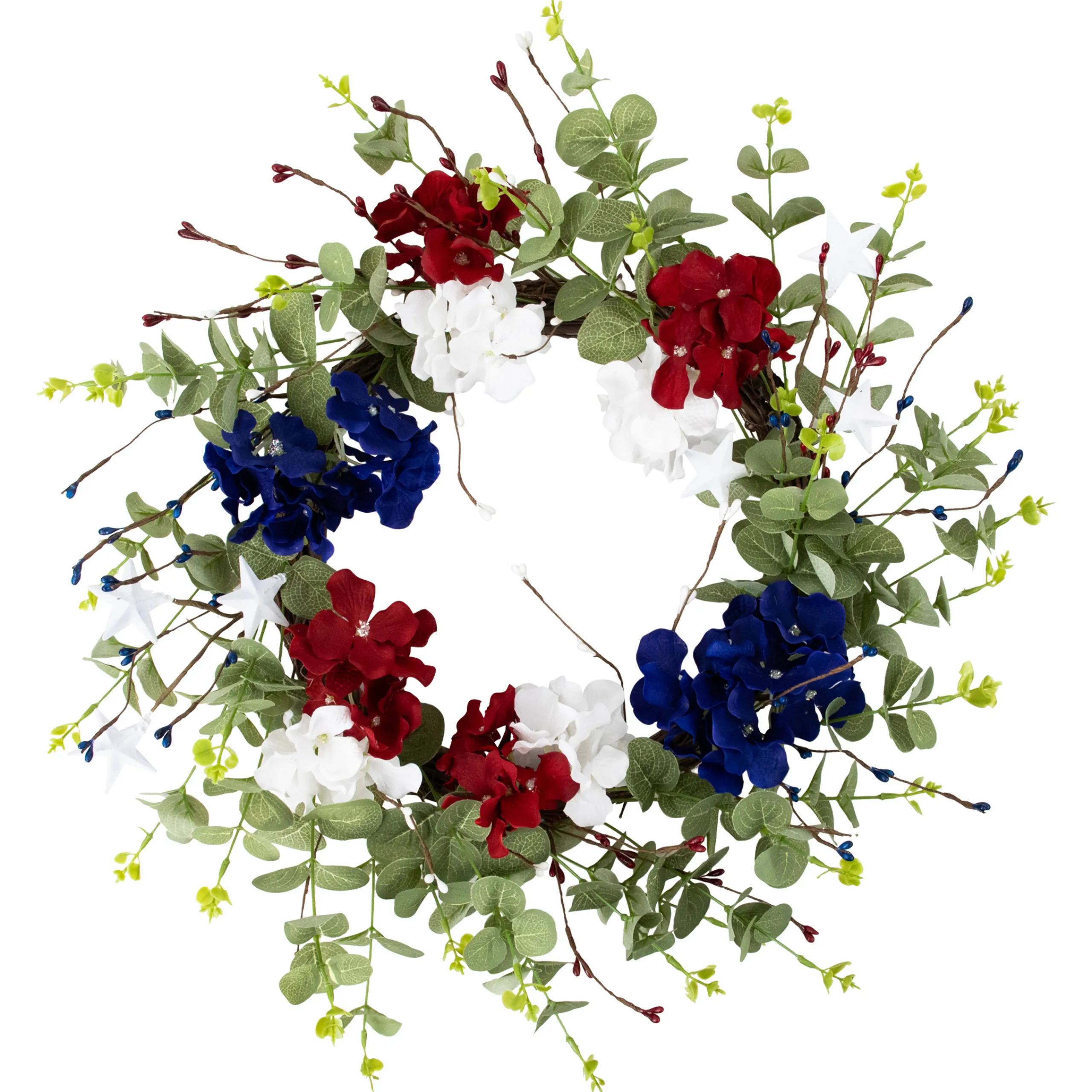 Northlight Red, White And Blue Hydrangea And Eucalyptus Patriotic Artificial Wreath
