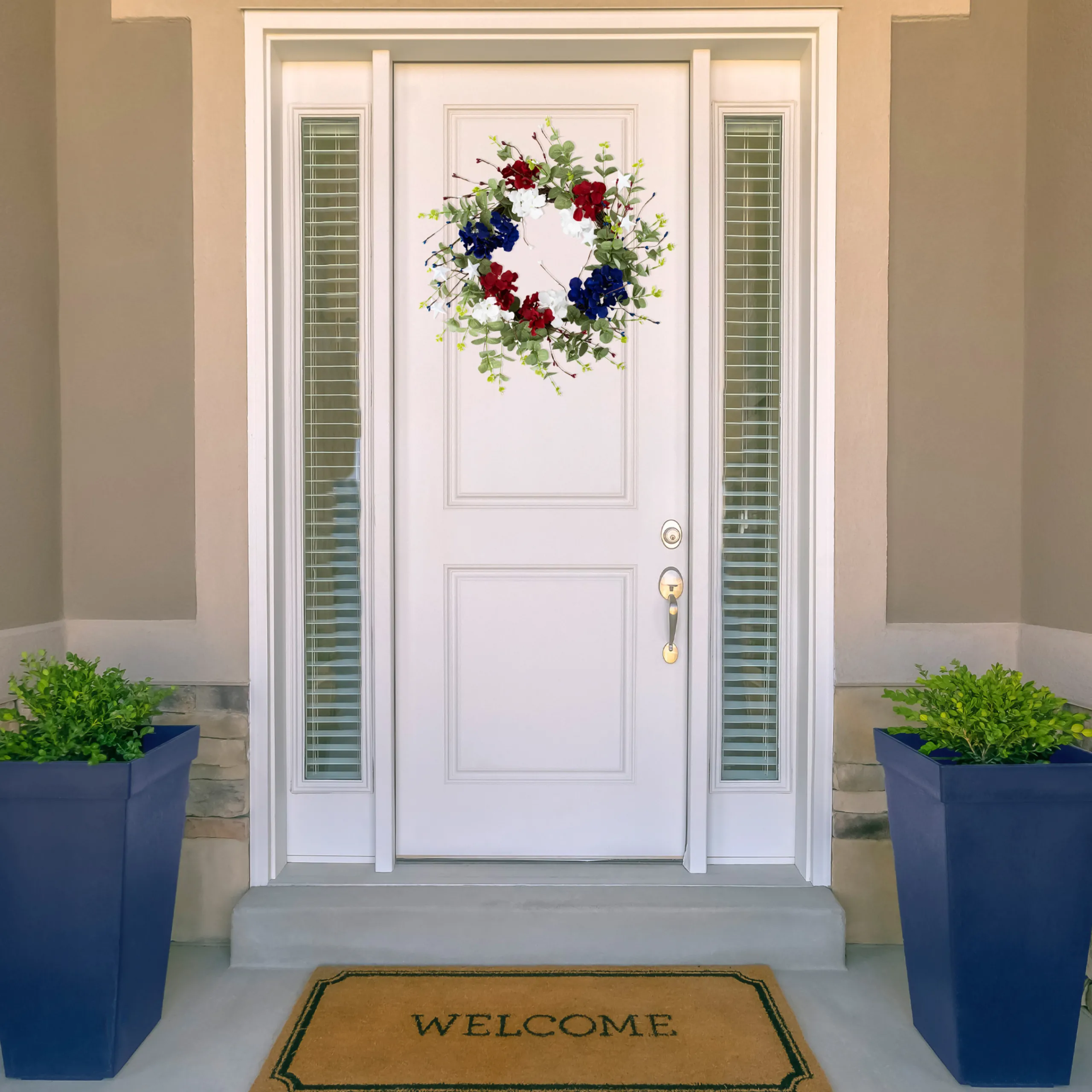 Northlight Red, White And Blue Hydrangea And Eucalyptus Patriotic Artificial Wreath