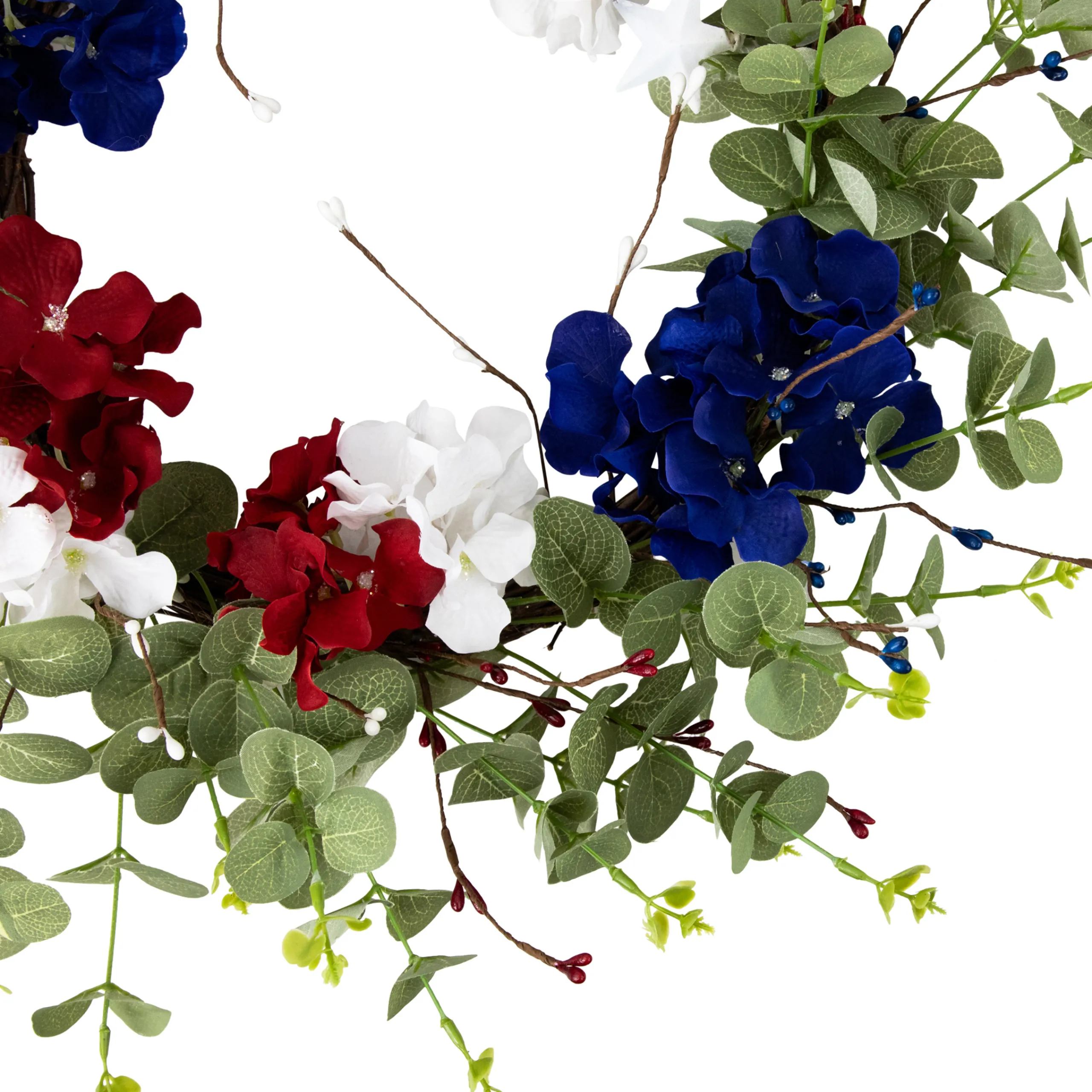 Northlight Red, White And Blue Hydrangea And Eucalyptus Patriotic Artificial Wreath
