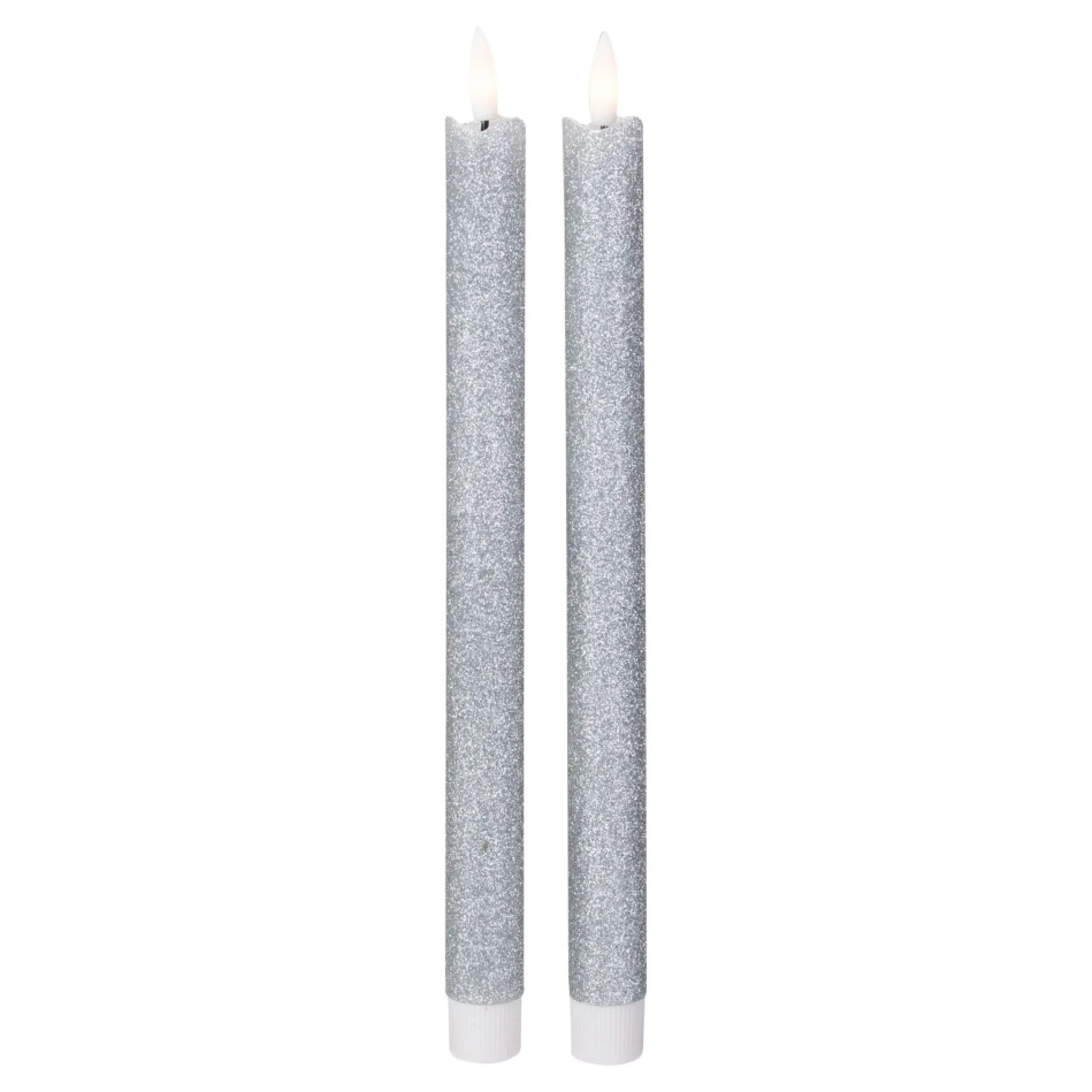 Candles & Holders*Northlight Set 2 Silver Glittered Led Flameless Taper Christmas Candles 11"
