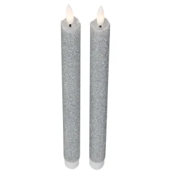 Candles & Holders*Northlight Set 2 Silver Glittered Led Flameless Taper Christmas Candles 11