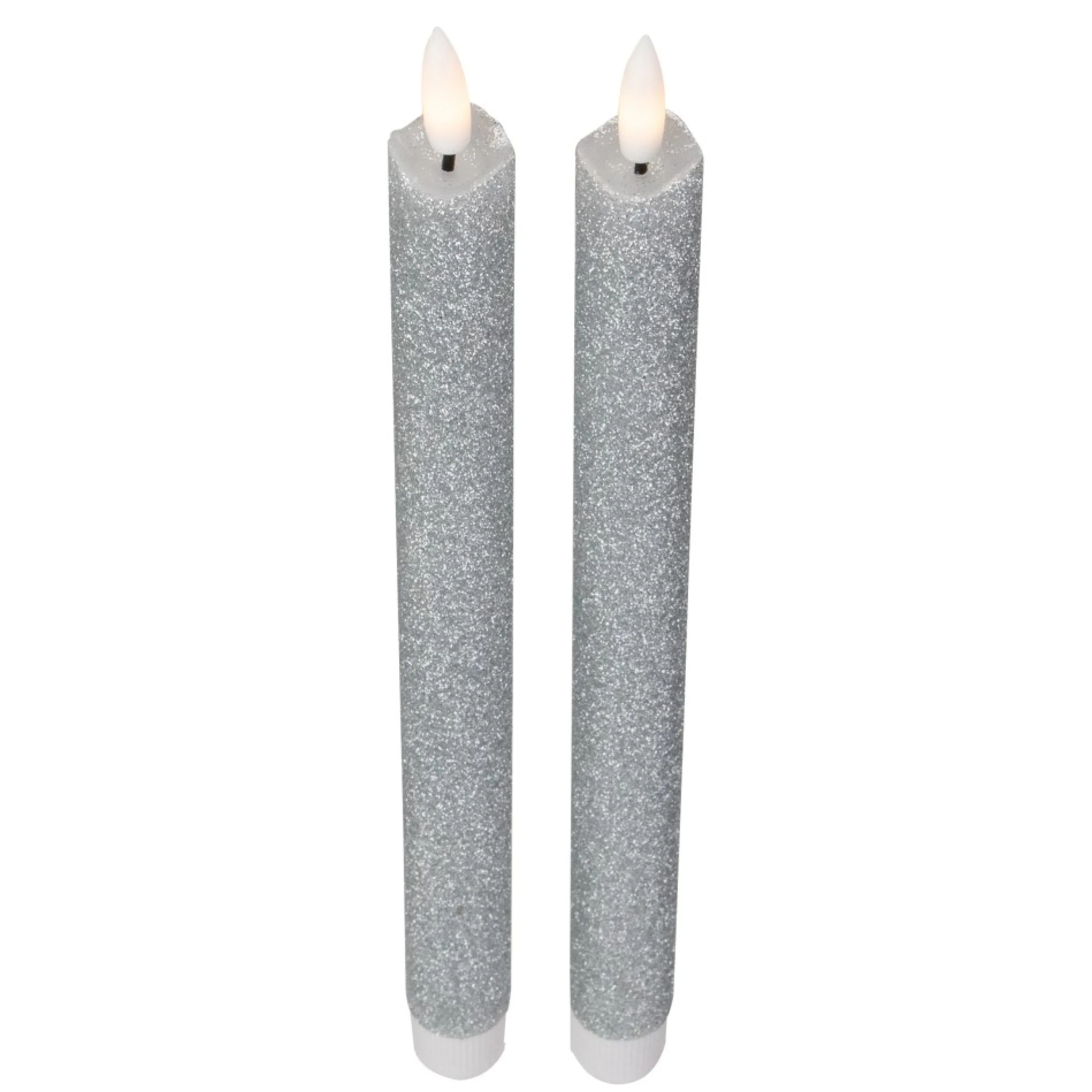 Candles & Holders*Northlight Set 2 Silver Glittered Led Flameless Taper Christmas Candles 11"