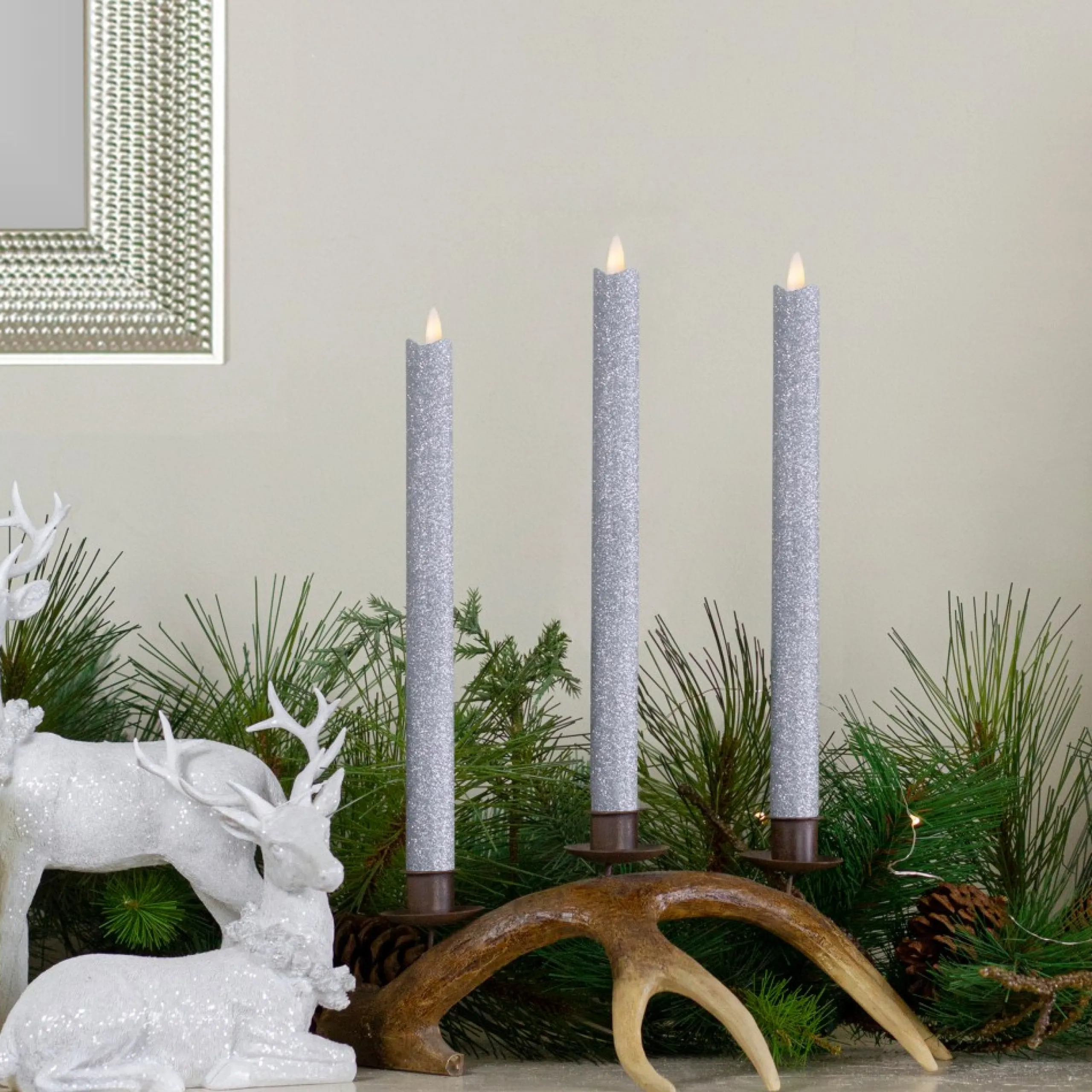 Candles & Holders*Northlight Set 2 Silver Glittered Led Flameless Taper Christmas Candles 11"
