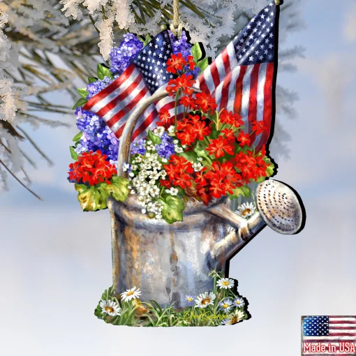 Designocracy Garden & Floral>Set Of 2 American Freedom Celebration Wooden Christmas Ornaments 5.5"