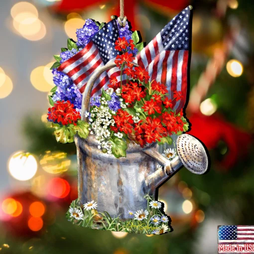 Designocracy Garden & Floral>Set Of 2 American Freedom Celebration Wooden Christmas Ornaments 5.5"