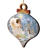 Designocracy Angels & Cherubs>Set Of 2 Angel At The Chapel Onion Shaped Wooden Christmas Ornaments 5.5"