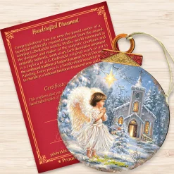 Designocracy Angels & Cherubs></noscript>Set Of 2 Angel At The Chapel Round Wooden Christmas Ornaments 5.5