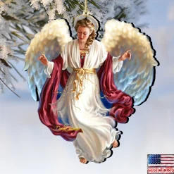 Designocracy Angels & Cherubs></noscript>Set Of 2 Angel Bringing Peace On Earth Wooden Ornaments 5.5