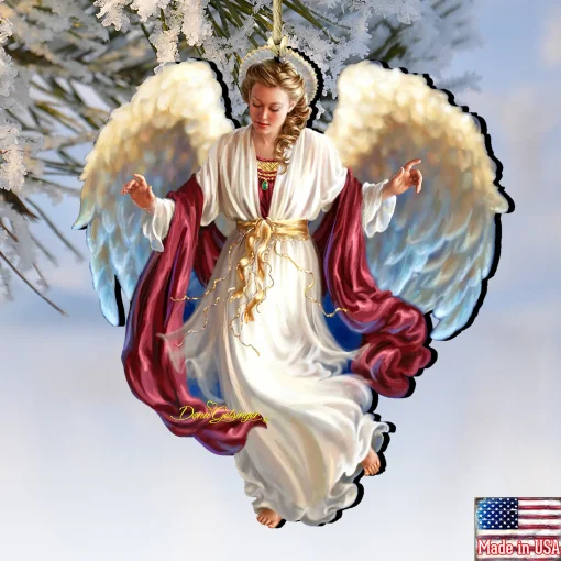 Designocracy Angels & Cherubs>Set Of 2 Angel Bringing Peace On Earth Wooden Ornaments 5.5"