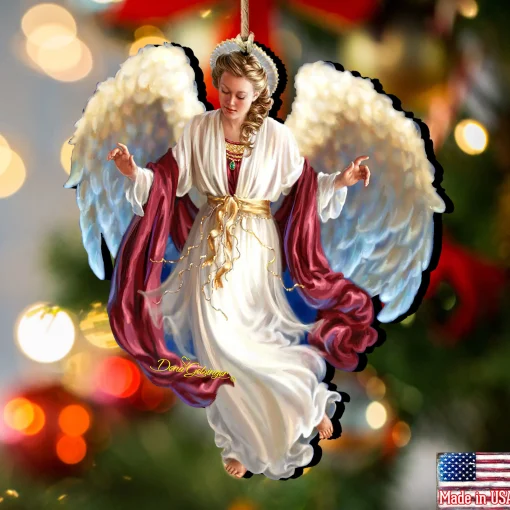 Designocracy Angels & Cherubs>Set Of 2 Angel Bringing Peace On Earth Wooden Ornaments 5.5"