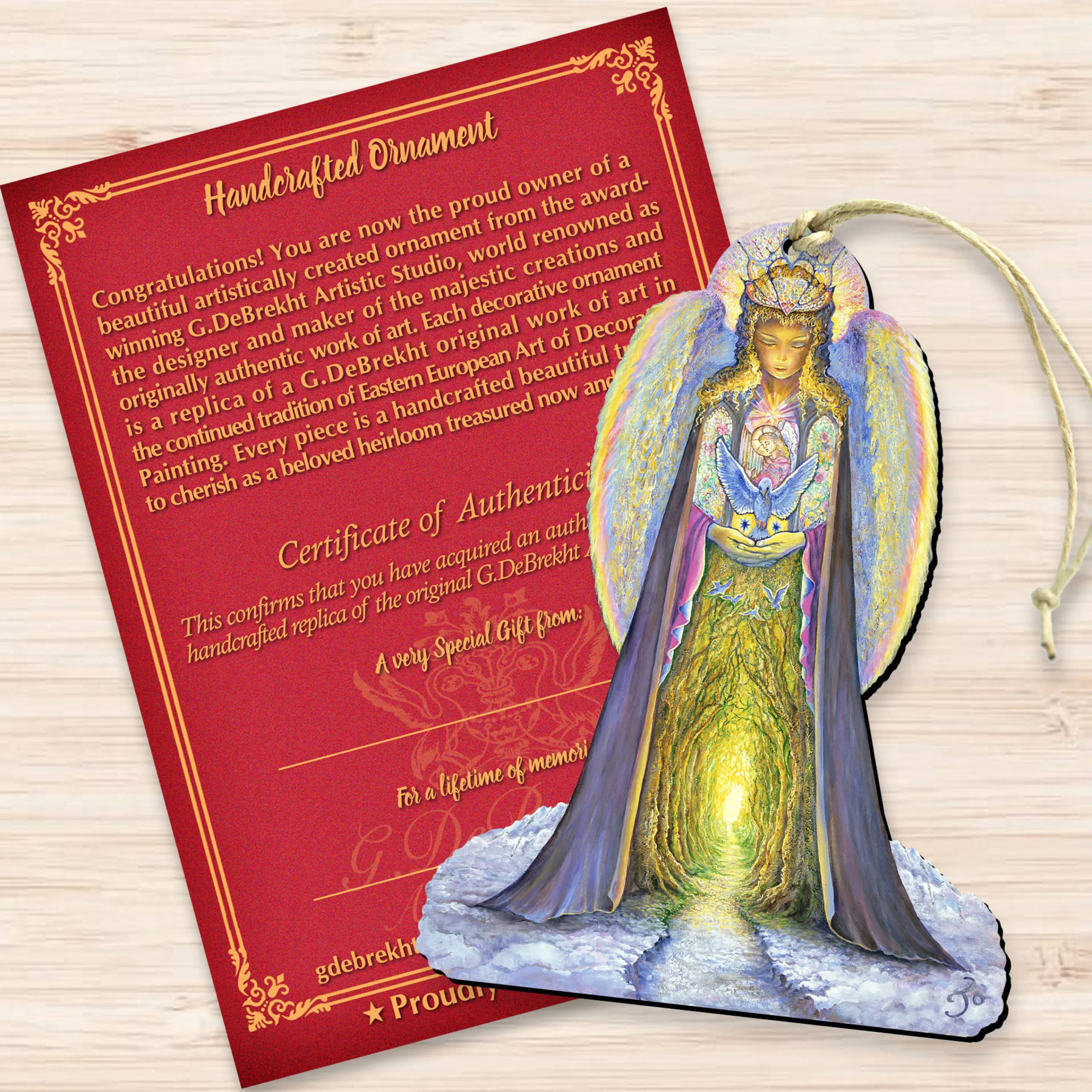 Designocracy Angels & Cherubs>Set Of 2 Angel Hands Of Love Wooden Christmas Ornaments 5.5"