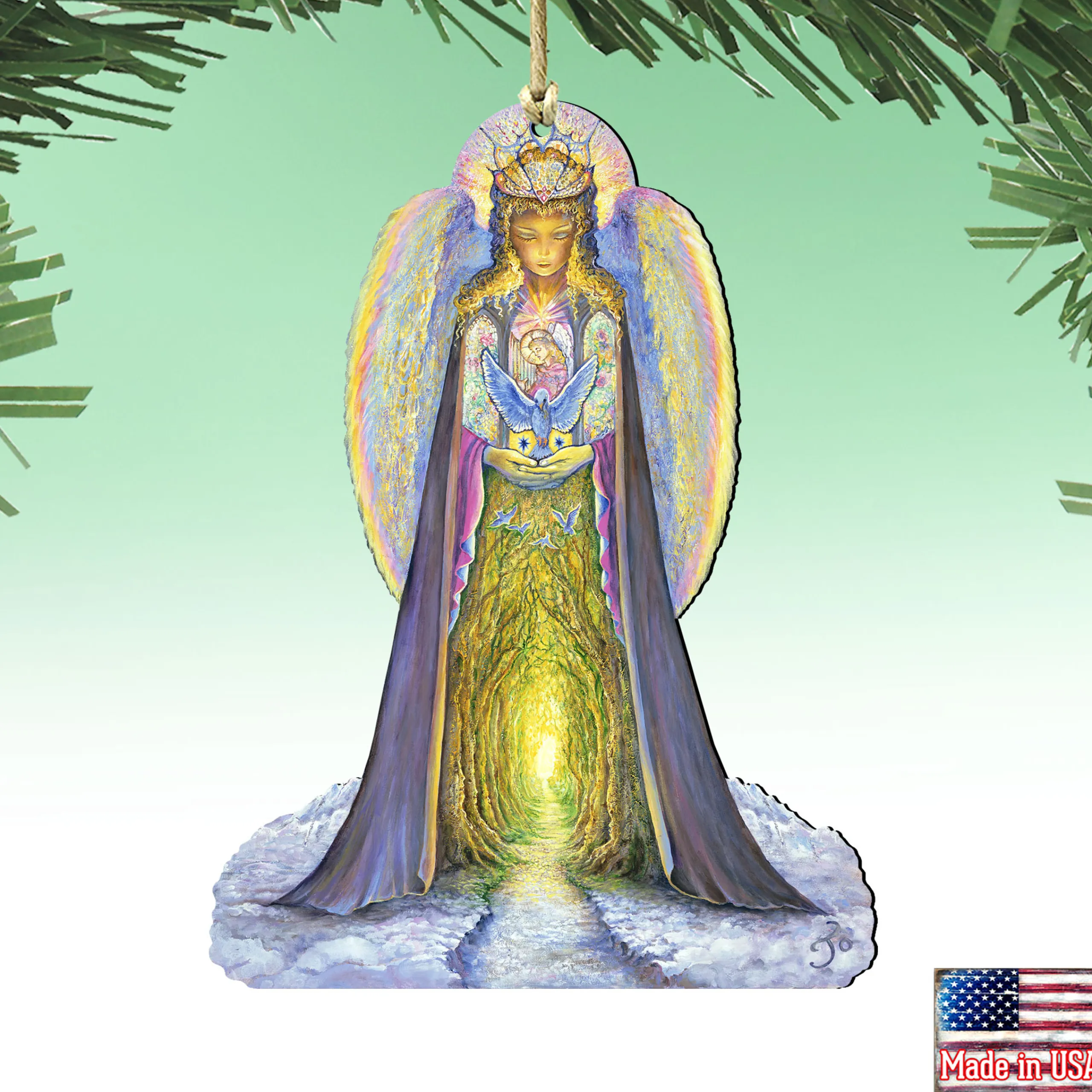 Designocracy Angels & Cherubs>Set Of 2 Angel Hands Of Love Wooden Christmas Ornaments 5.5"