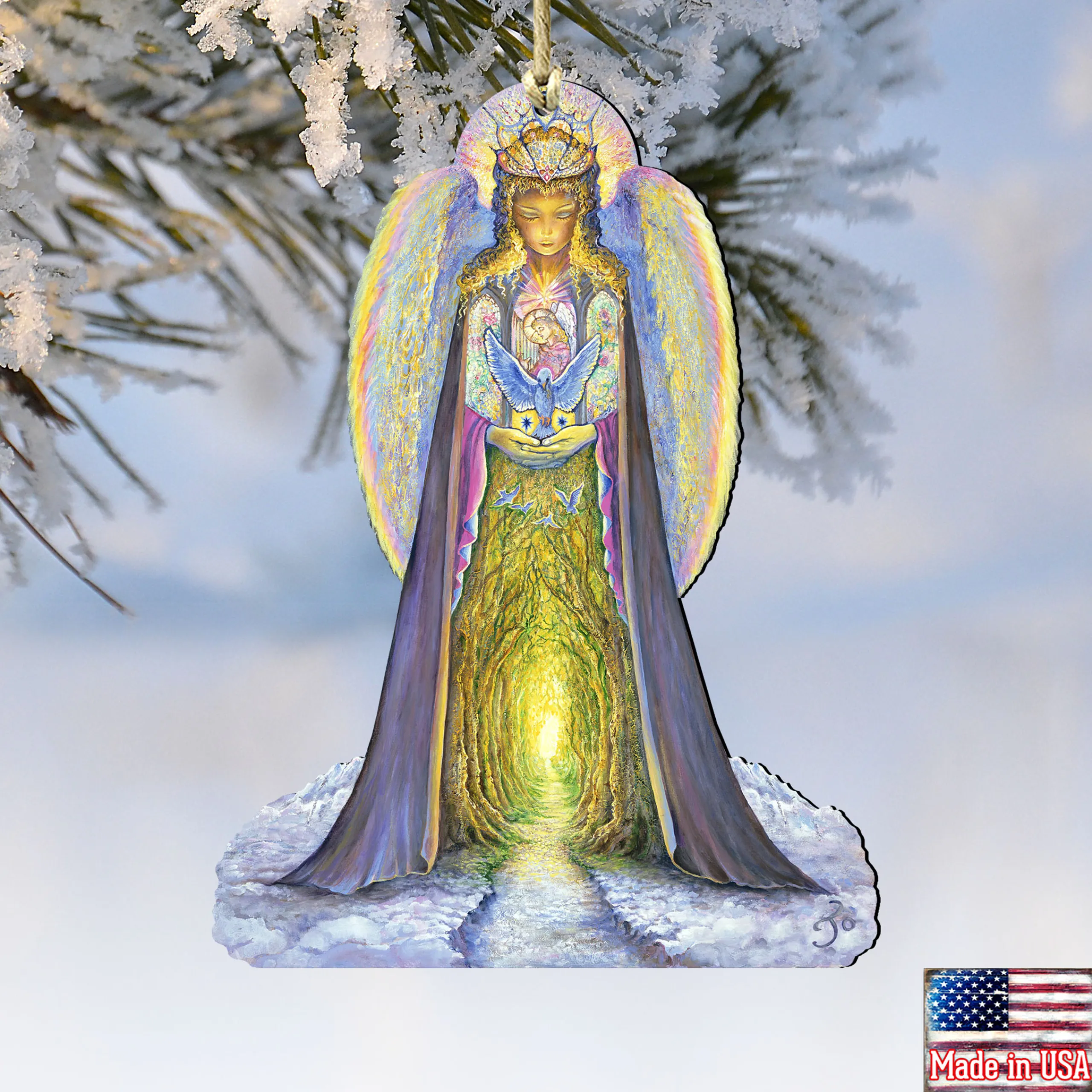 Designocracy Angels & Cherubs>Set Of 2 Angel Hands Of Love Wooden Christmas Ornaments 5.5"