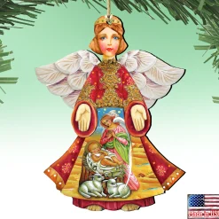 Designocracy Angels & Cherubs></noscript>Set Of 2 Angel With Mary And Joseph Wooden Christmas Ornaments 5.5