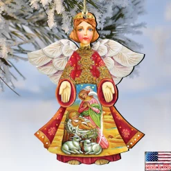 Designocracy Angels & Cherubs></noscript>Set Of 2 Angel With Mary And Joseph Wooden Christmas Ornaments 5.5