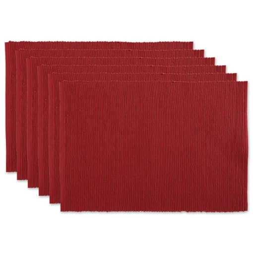 Contemporary Home Living Set Of 6 Barn Red Ribbed Placemat, 19"