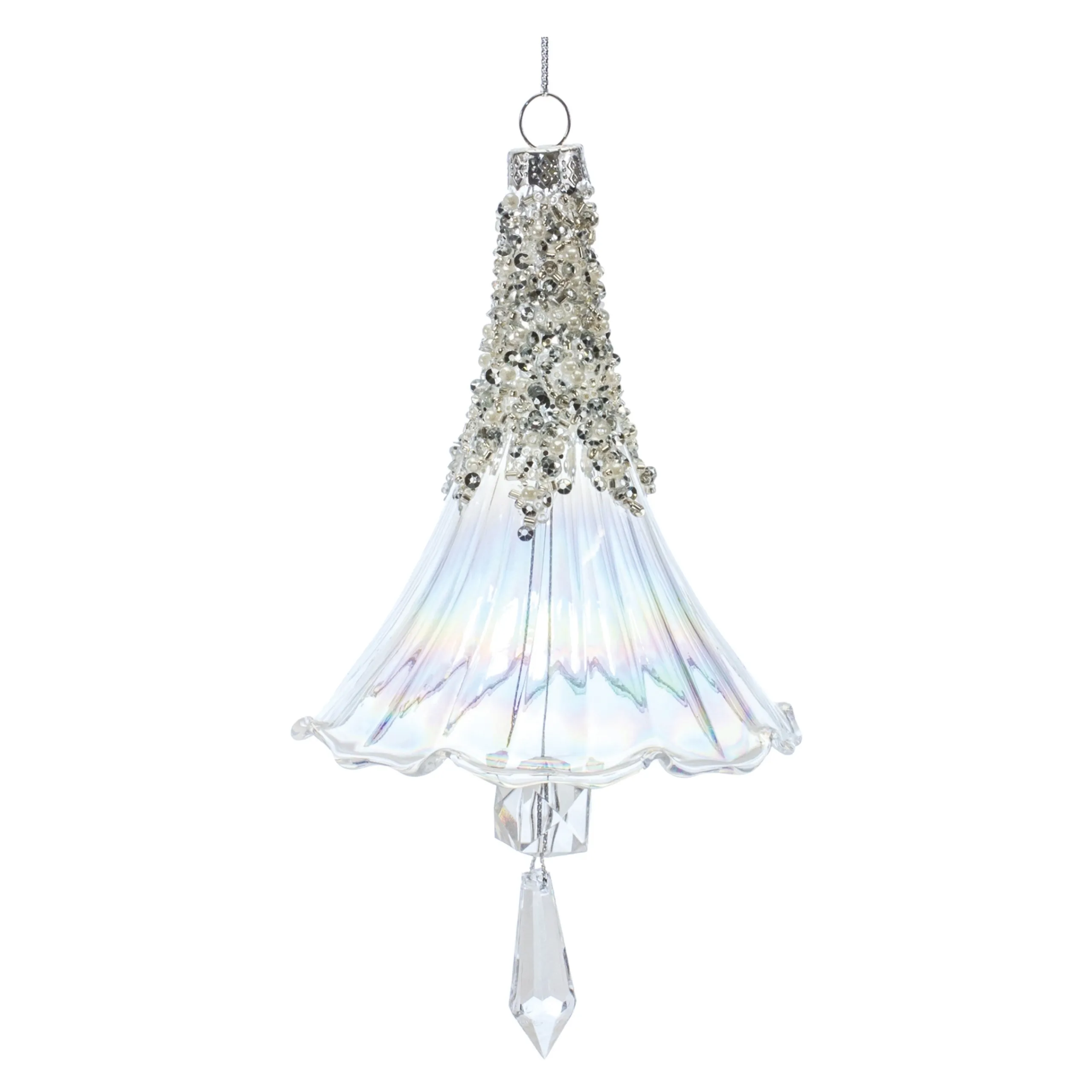 Melrose Bells & Jingle Buddies>Set Of 6 Beaded Iridescent Glass Bell Christmas Ornaments 7.25"
