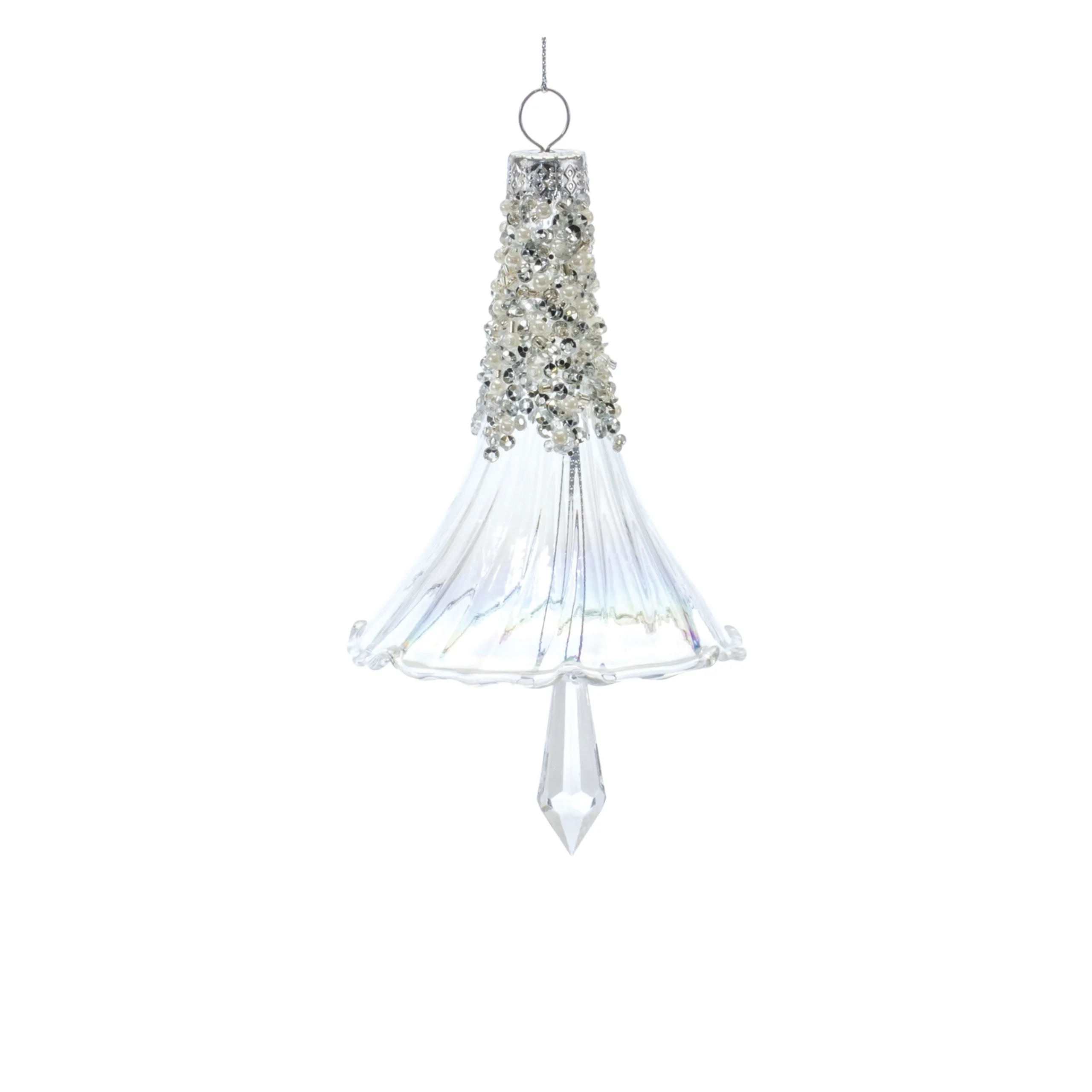 Melrose Bells & Jingle Buddies>Set Of 6 Beaded Iridescent Glass Bell Christmas Ornaments 7.25"