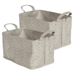 Contemporary Home Living Set Of 2 Beige And White Storage Bin 14"