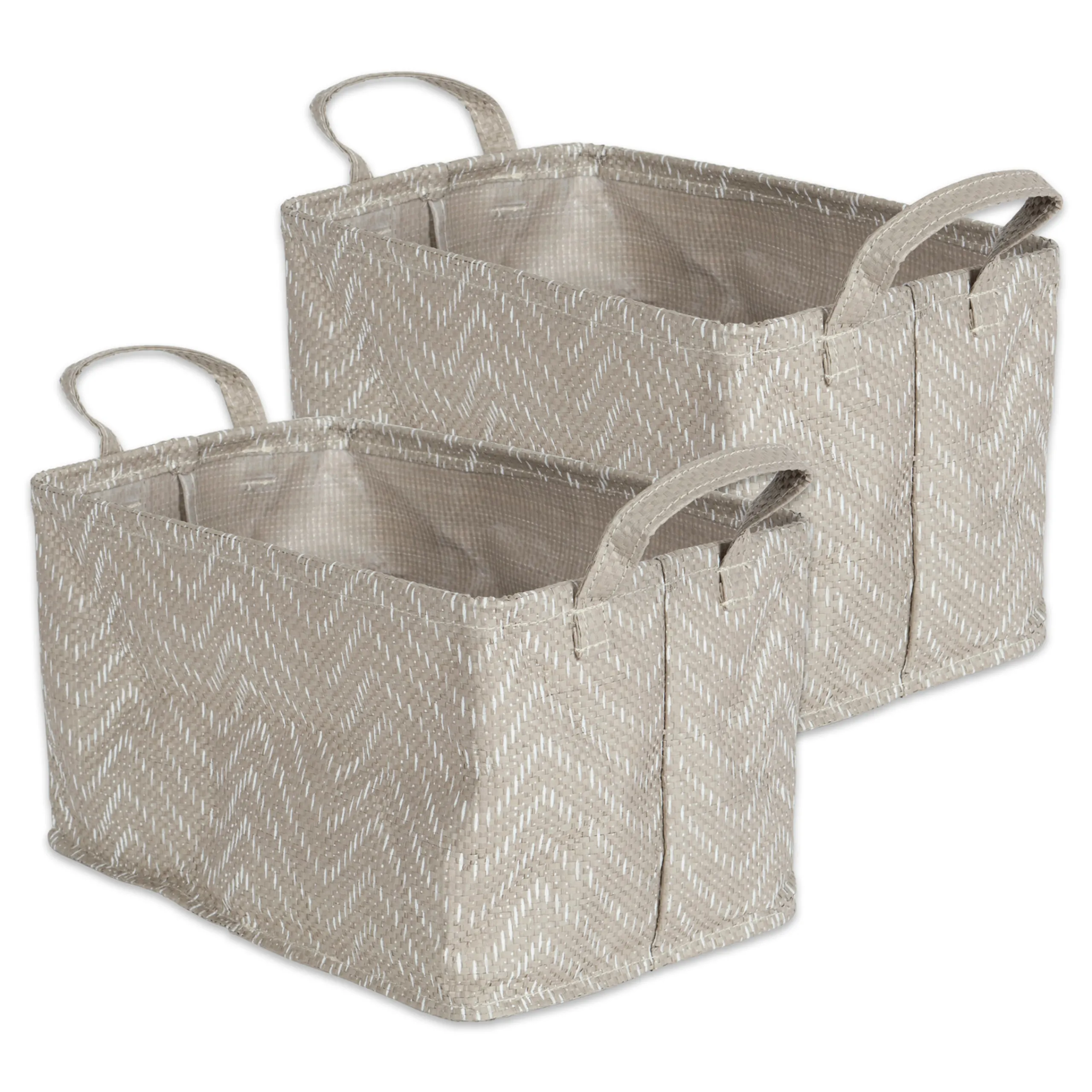 Contemporary Home Living Set Of 2 Beige And White Storage Bin 14"