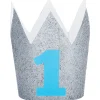 Party Central Set Of 6 Blue And Gray Glittered Finish Hat Crowns 4"